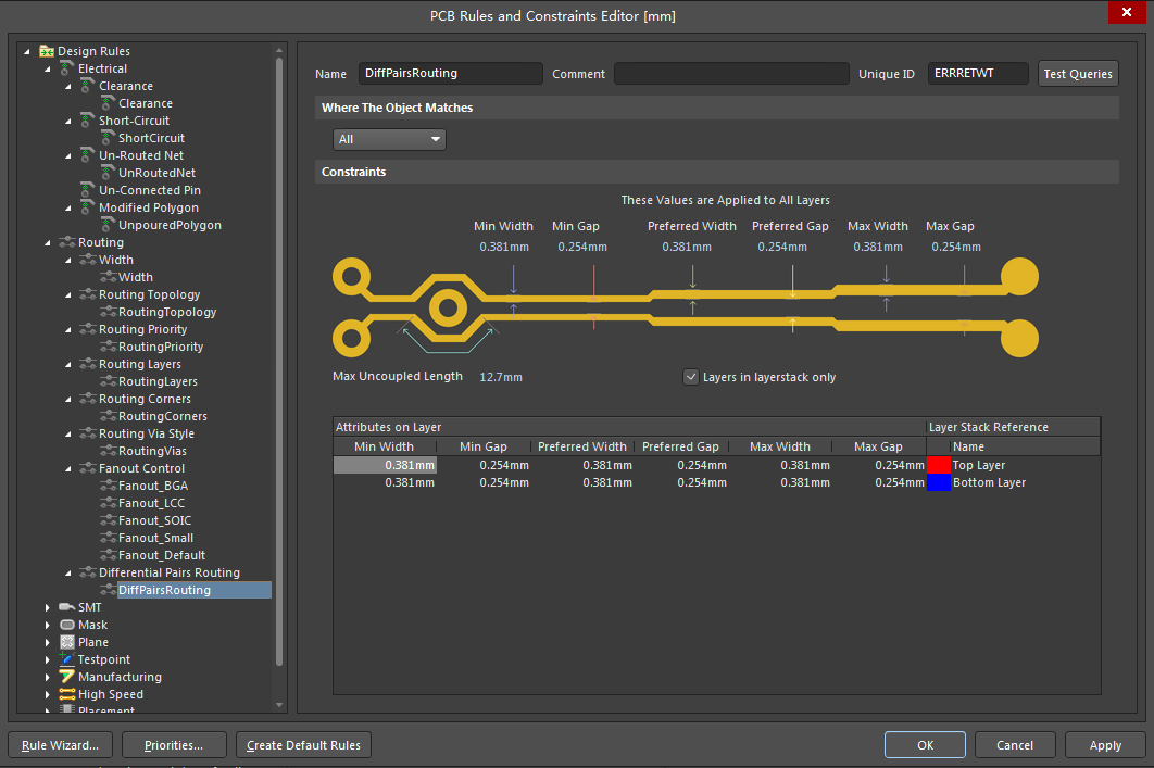 Альтиум дизайн. Constraint Editor Style balanced pattern.